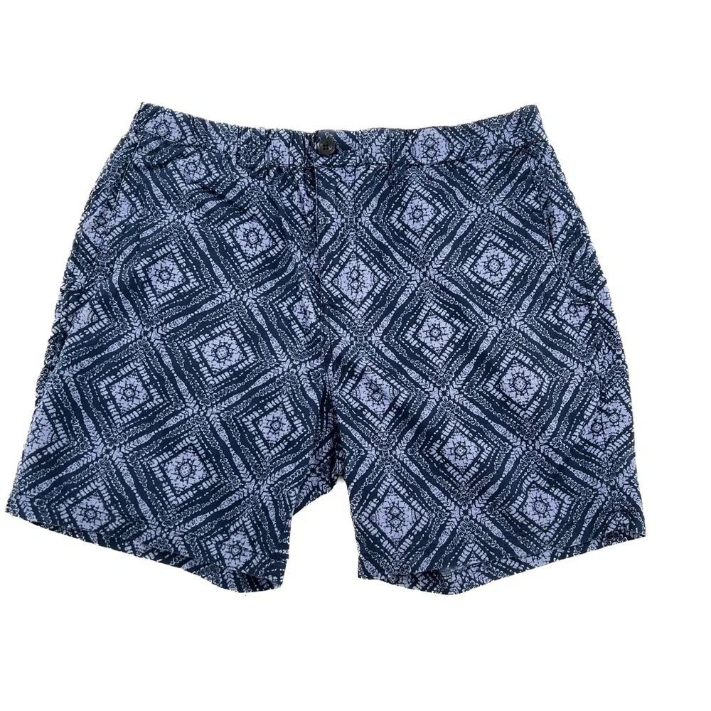 Lucky Brand Navy Printed Diamond Pattern Flat Front Shorts Men's Size 33 Waist